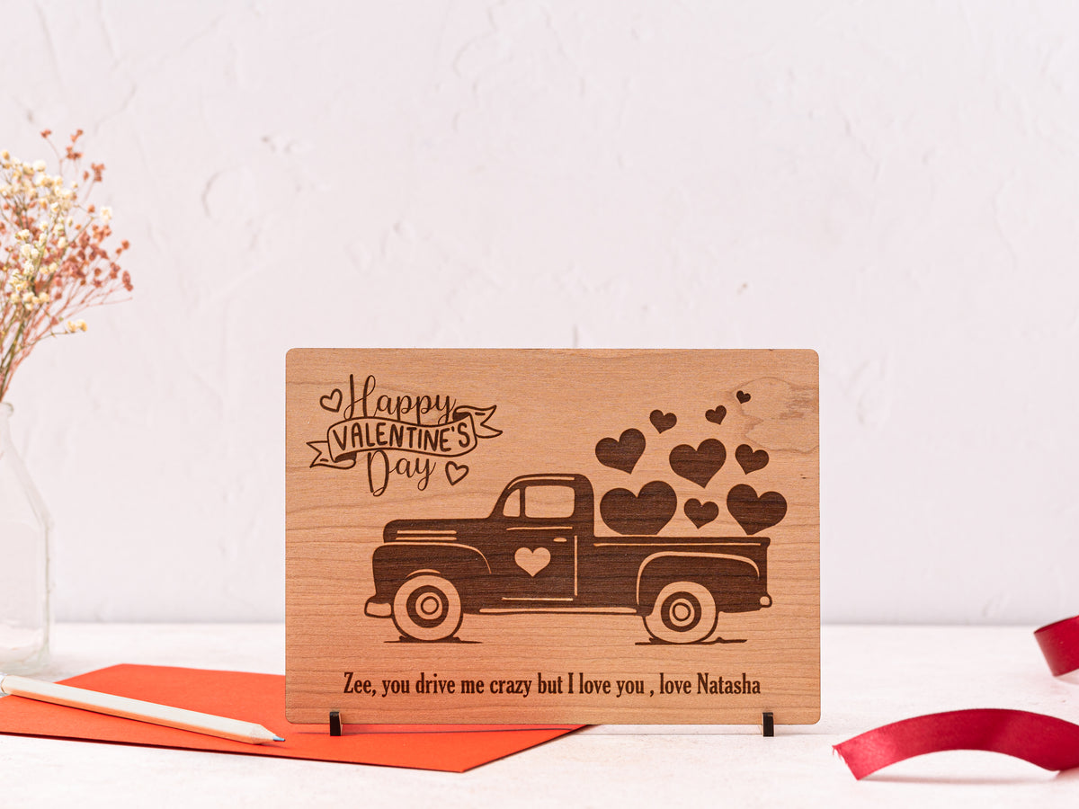 Carte en bois &quot;Joyeuse Saint Valentin&quot;