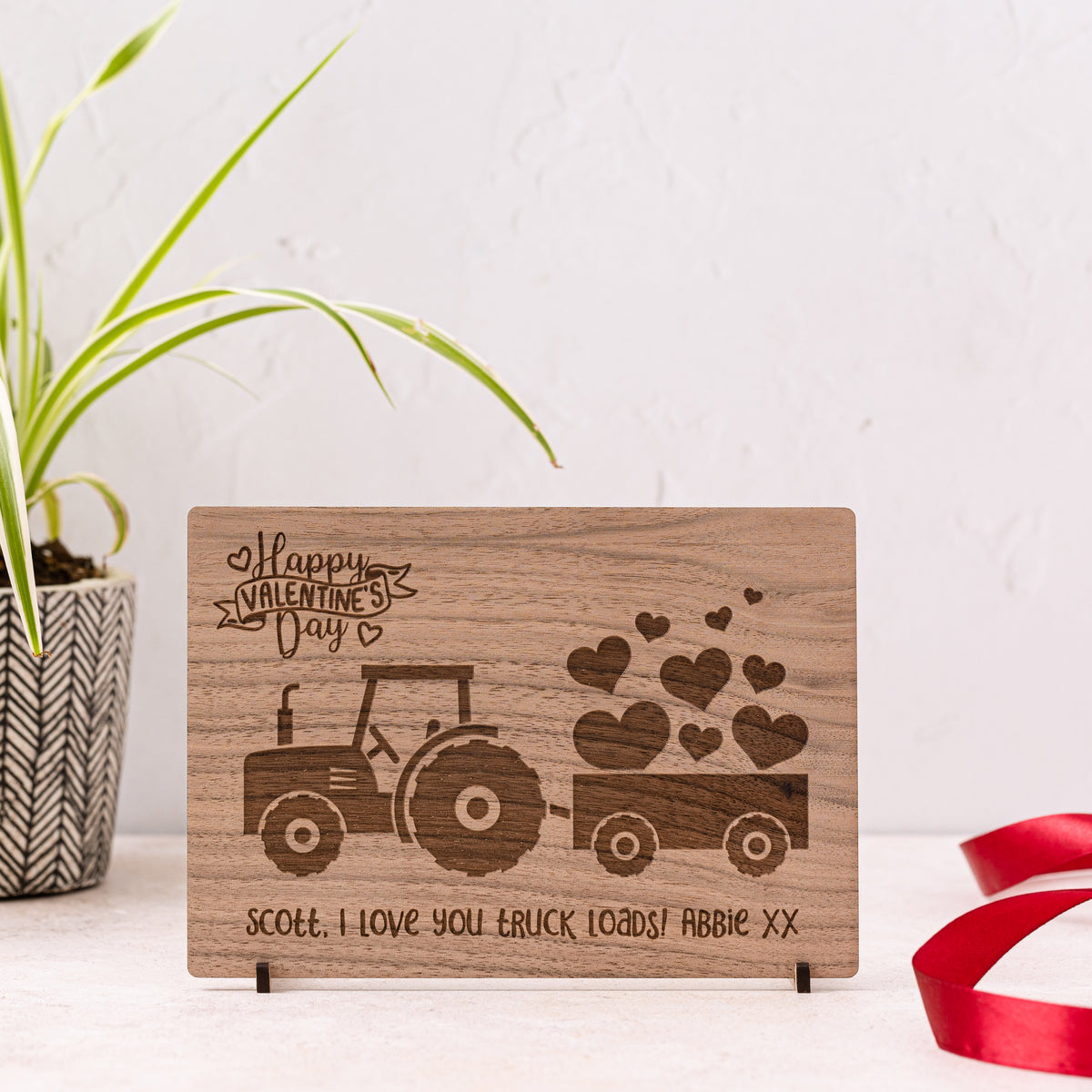 Happy Valentine&#39;s Day Wooden Farm Tractor Card