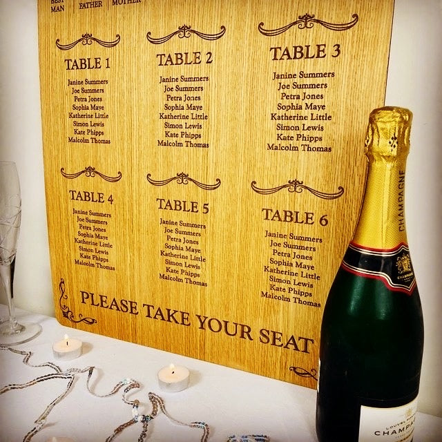 Wood Engraved Wedding Table / Seating Plan