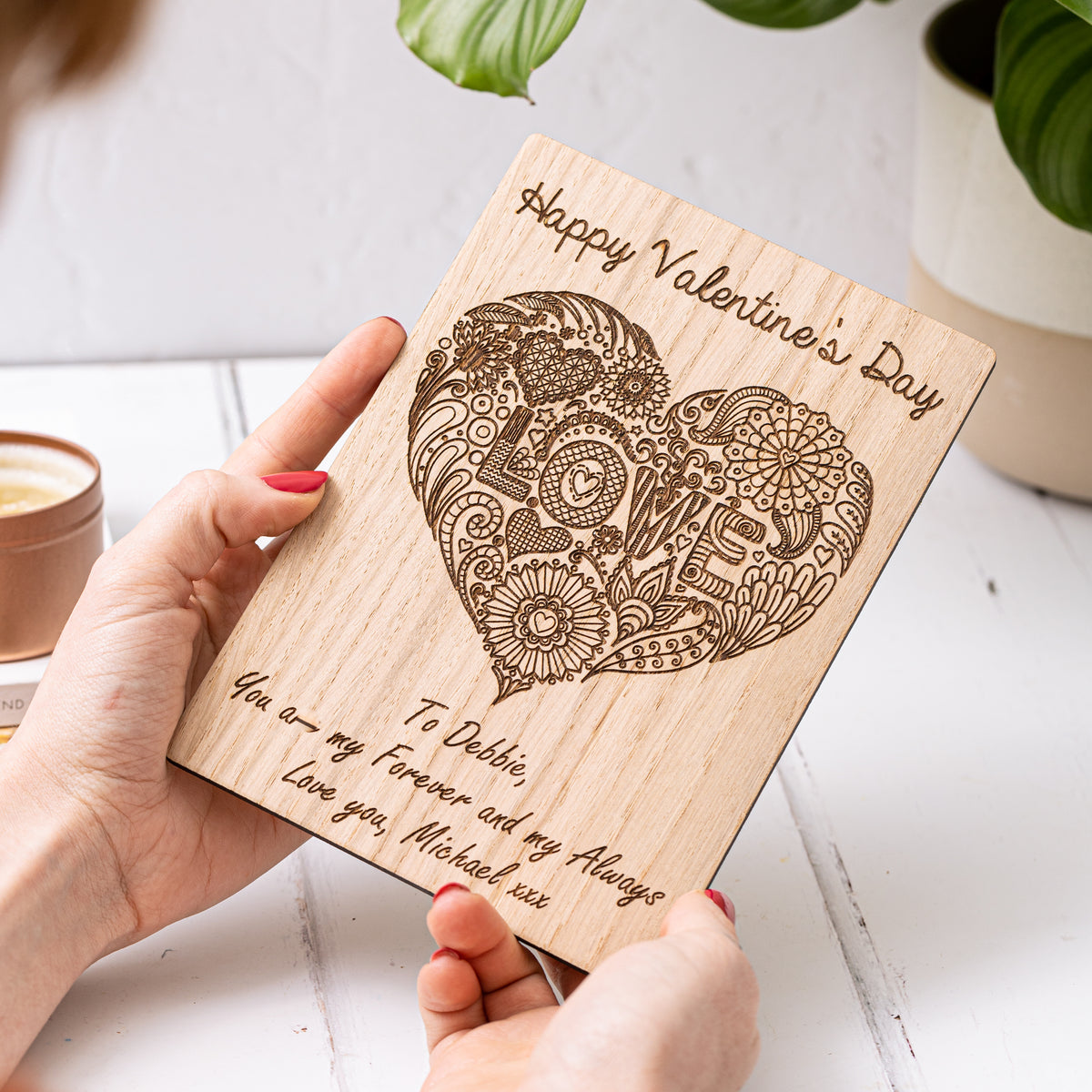 Love Heart Wooden Valentine&#39;s Day Card
