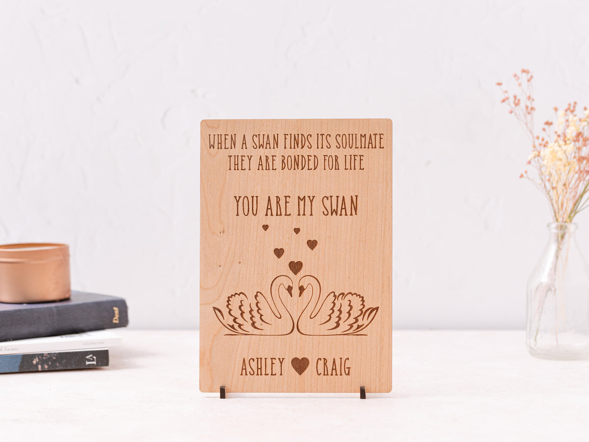 &#39;You are my Swan&#39; Wooden Valentine&#39;s Day Card