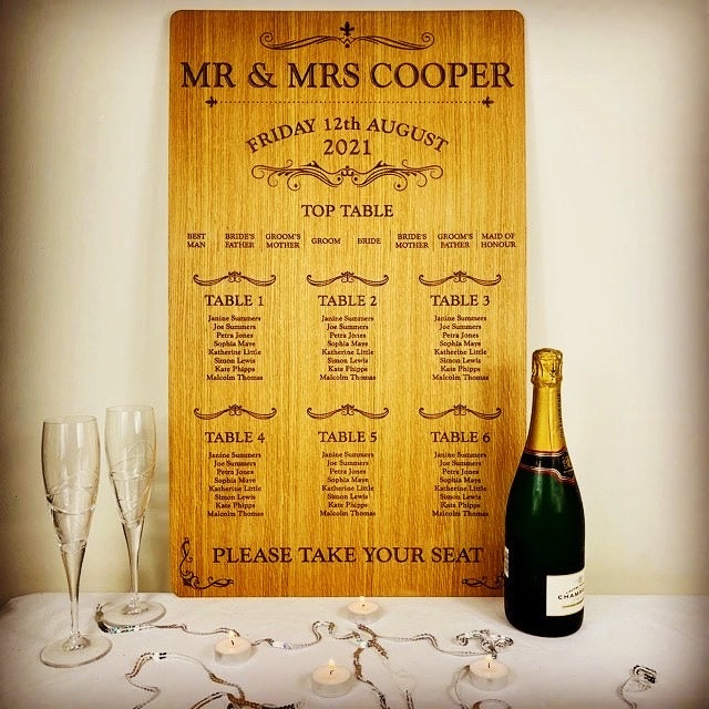 Wood Engraved Wedding Table / Seating Plan