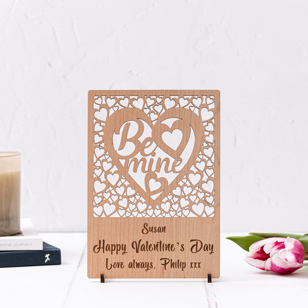 Carte de Saint Valentin en bois &quot;Be Mine&quot;