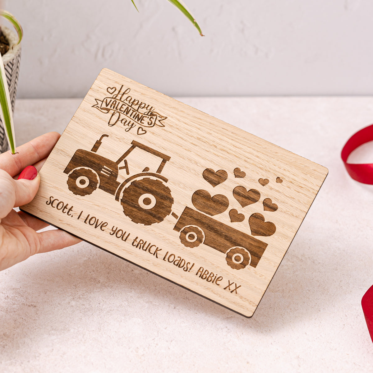 Happy Valentine&#39;s Day Wooden Farm Tractor Card