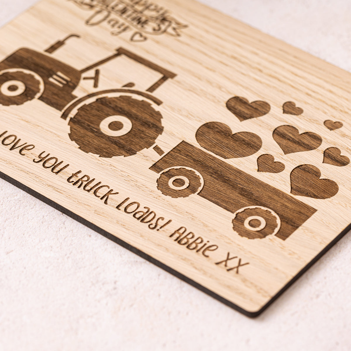 Carte de tracteur de ferme en bois Happy Valentine&#39;s Day