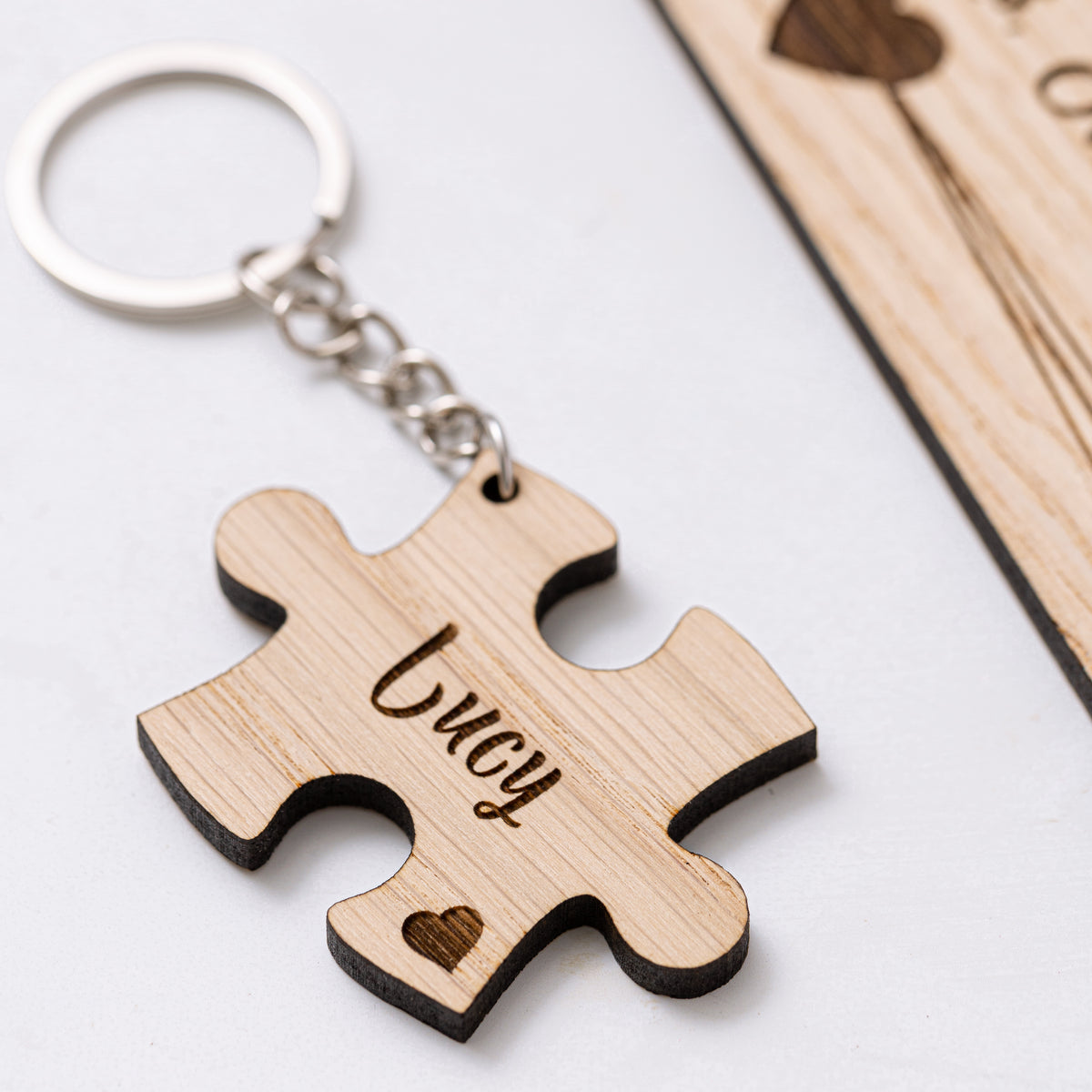 “You’re My Missing Piece” Valentine&#39;s Day Wooden Card &amp; 2 x Jigsaw Keyringsi