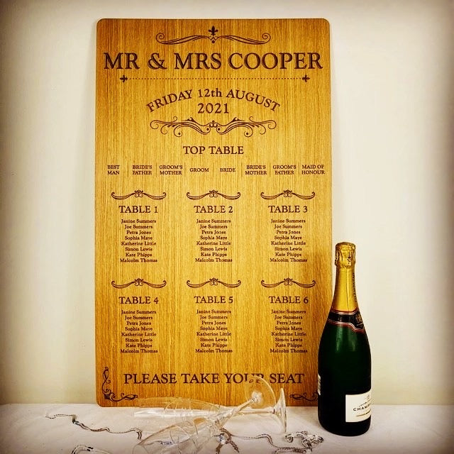 Wood Engraved Wedding Table / Seating Plan