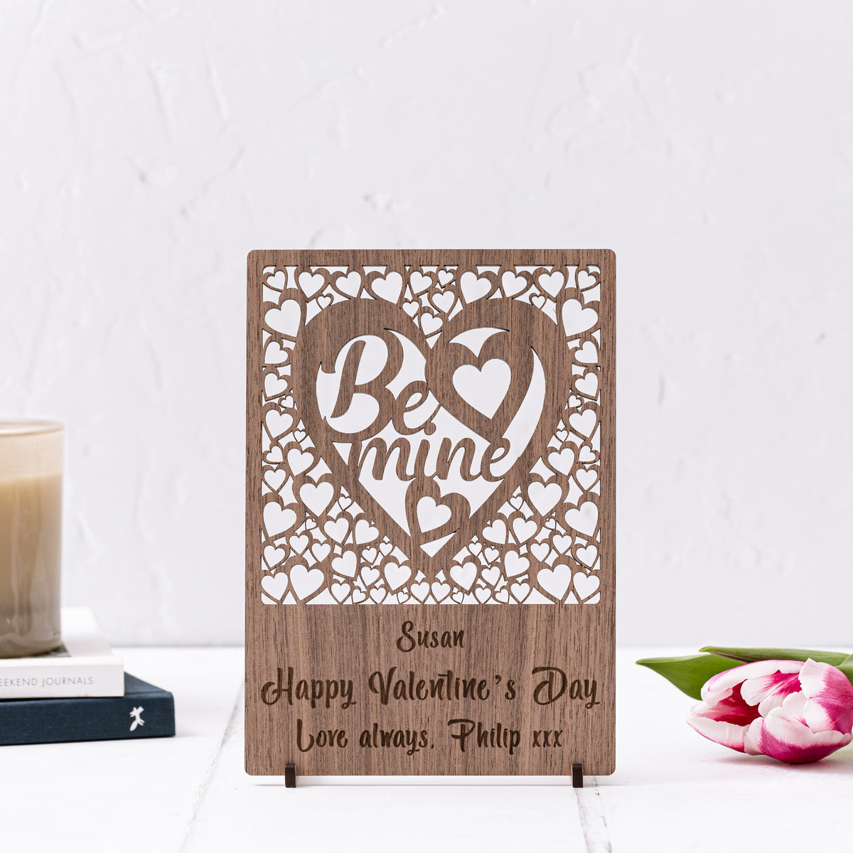 Carte de Saint Valentin en bois &quot;Be Mine&quot;