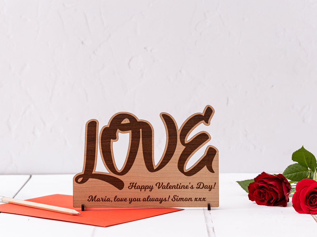 &#39;LOVE&#39; Wooden Valentine&#39;s Day Card