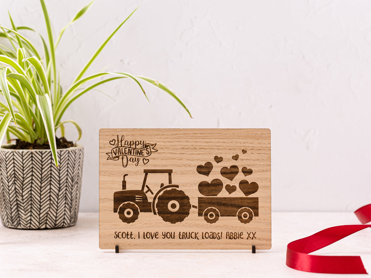 Happy Valentine&#39;s Day Wooden Farm Tractor Card