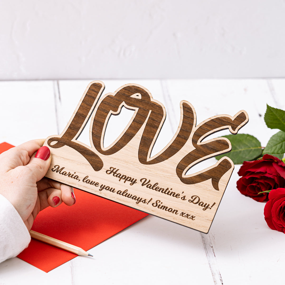 &#39;LOVE&#39; Wooden Valentine&#39;s Day Card