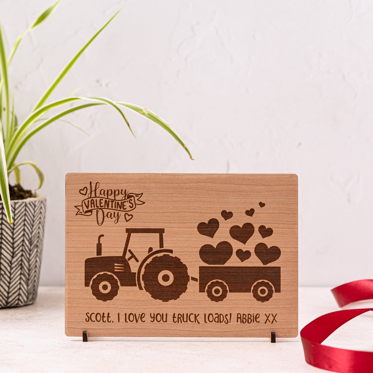 Carte de tracteur de ferme en bois Happy Valentine&#39;s Day