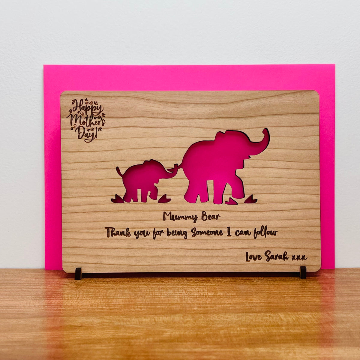 Mother&#39;s Day Mum &amp; Baby Elephant Wooden Card