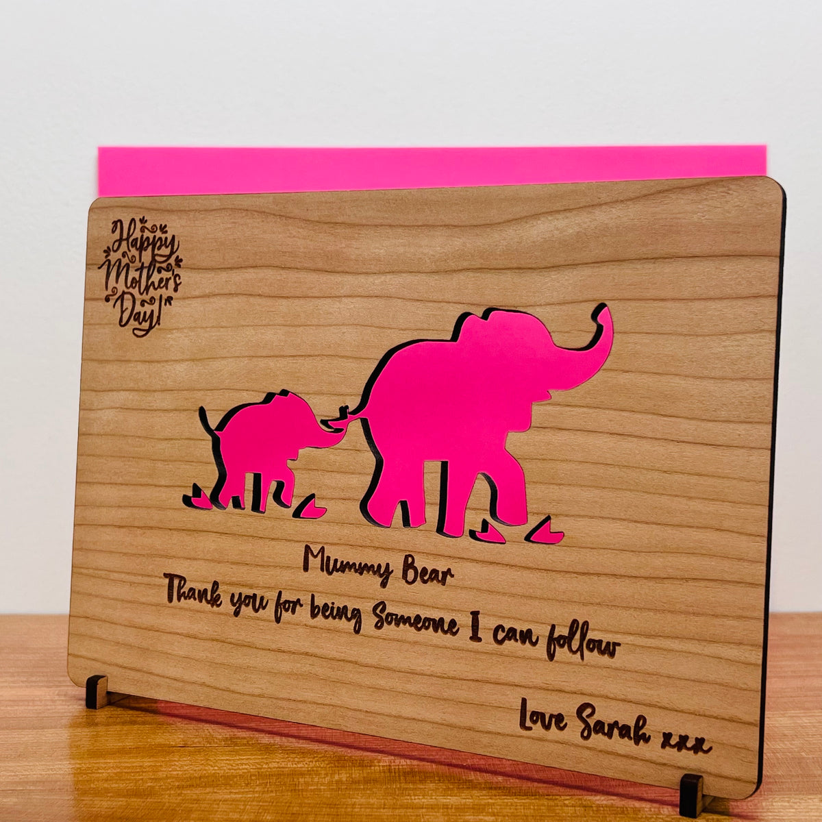Mother&#39;s Day Mum &amp; Baby Elephant Wooden Card