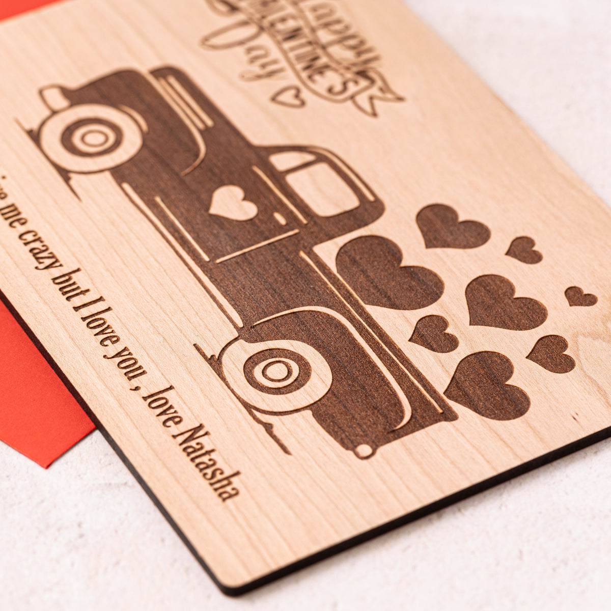 Carte en bois &quot;Joyeuse Saint Valentin&quot;