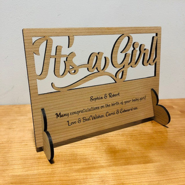 &#39;It&#39;s a Girl&#39; New Baby Wooden Card