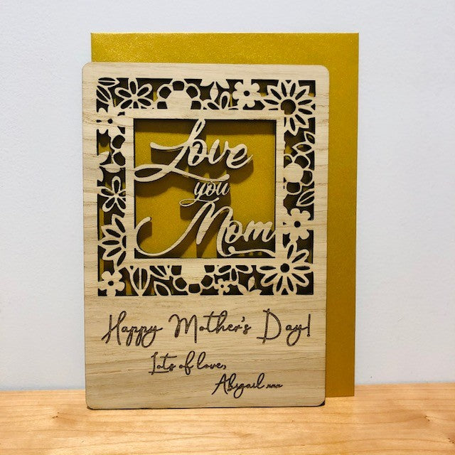 Carte en bois &quot;Je t&#39;aime maman&quot; pour la fête des mères