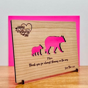 Mother&#39;s Day Mum &amp; Baby Bear Wooden Card