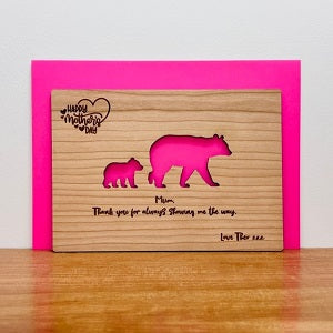 Mother&#39;s Day Mum &amp; Baby Bear Wooden Card