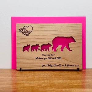 Mother&#39;s Day Mum &amp; Baby Bear Wooden Card