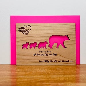 Mother&#39;s Day Mum &amp; Baby Bear Wooden Card