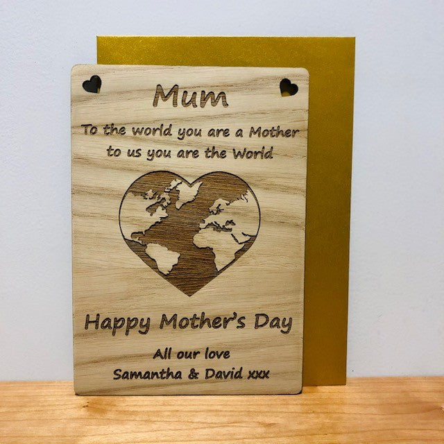 &#39;You are the World&#39; Mother&#39;s Day Wooden Card