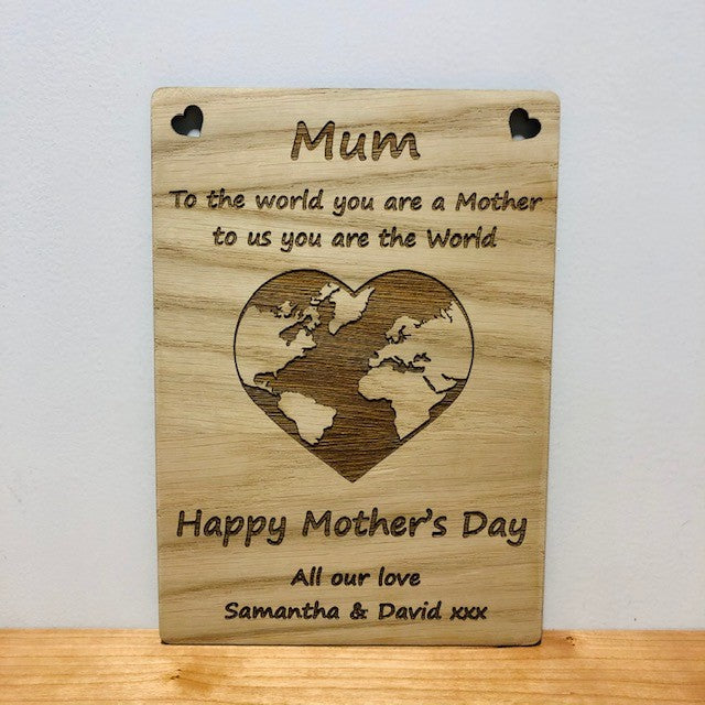 &#39;You are the World&#39; Mother&#39;s Day Wooden Card