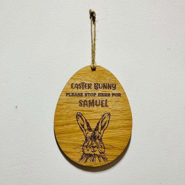 &#39;Easter Bunny Stop here&#39; Children&#39;s Hanging Sign