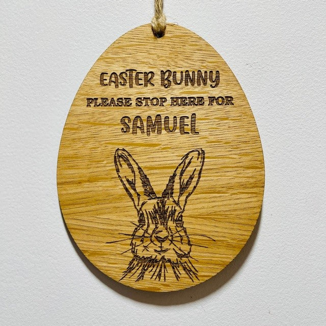 &#39;Easter Bunny Stop here&#39; Children&#39;s Hanging Sign