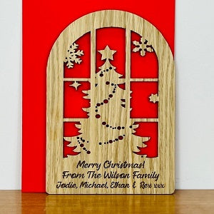 Christmas Tree Window Wooden Christmas Card