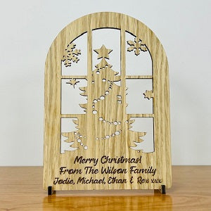 Christmas Tree Window Wooden Christmas Card