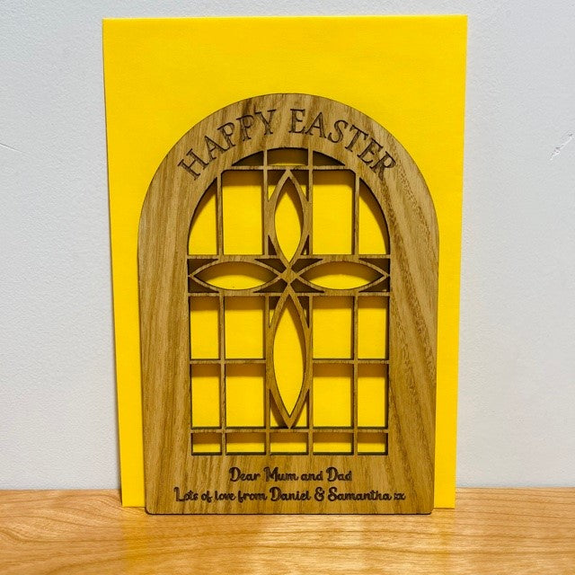 Church Window &#39;Happy Easter&#39; Wooden Card