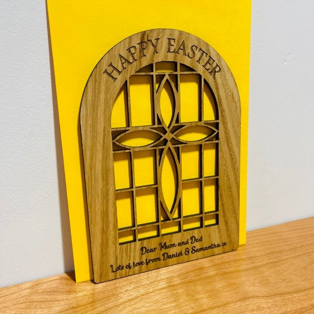 Church Window &#39;Happy Easter&#39; Wooden Card